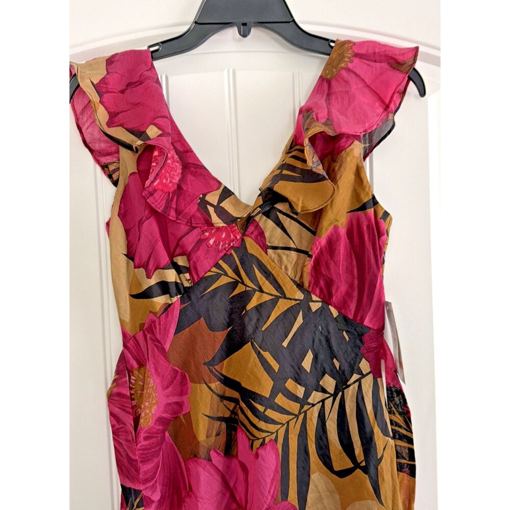 Taylor Women's Ruffled V-Neck Sleeveless A-Line Maxi Dress Taupe Fuchsia Size 2 - Picture 7 of 13